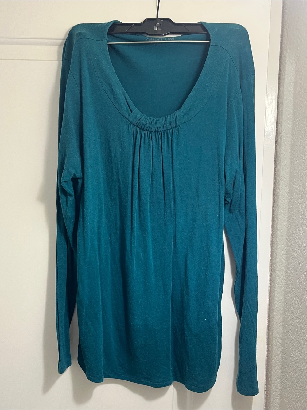 Coldwater Creek Teal Long Sleeve Scoop Neck Top with Gathered Yoke